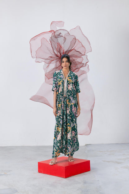 Emerald Green Embellished Kaftaan Dress - Aarzoo