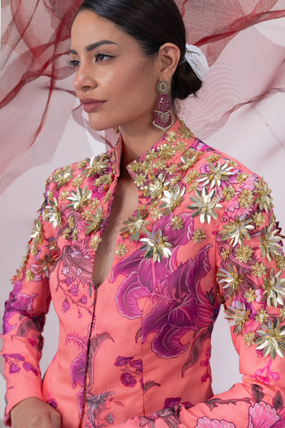 Peach Jacket-Style Top with Wide Palazzo Pants - Chingari