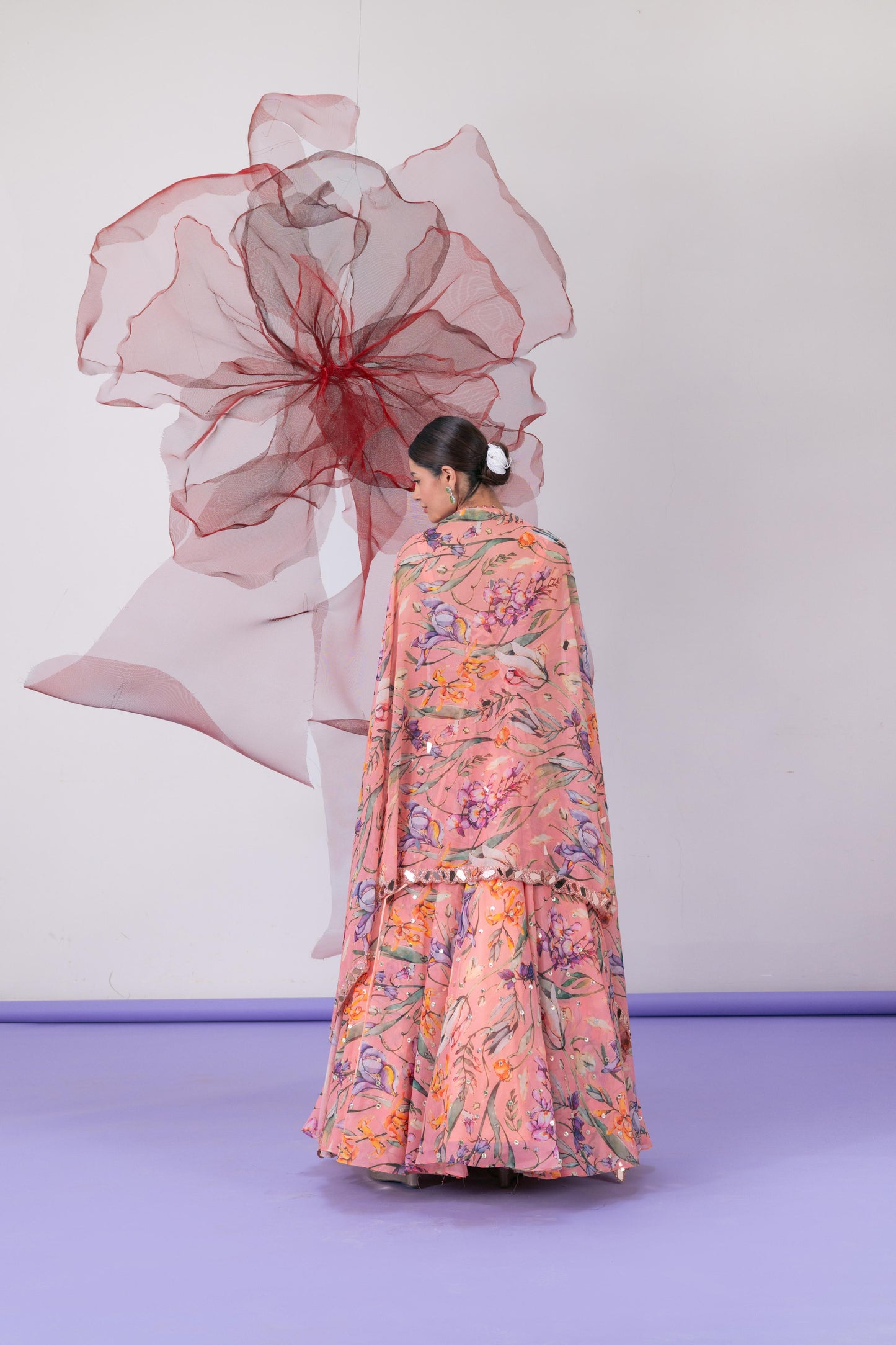 Peach Corset with Printed Lehenga and Dupatta - Laila