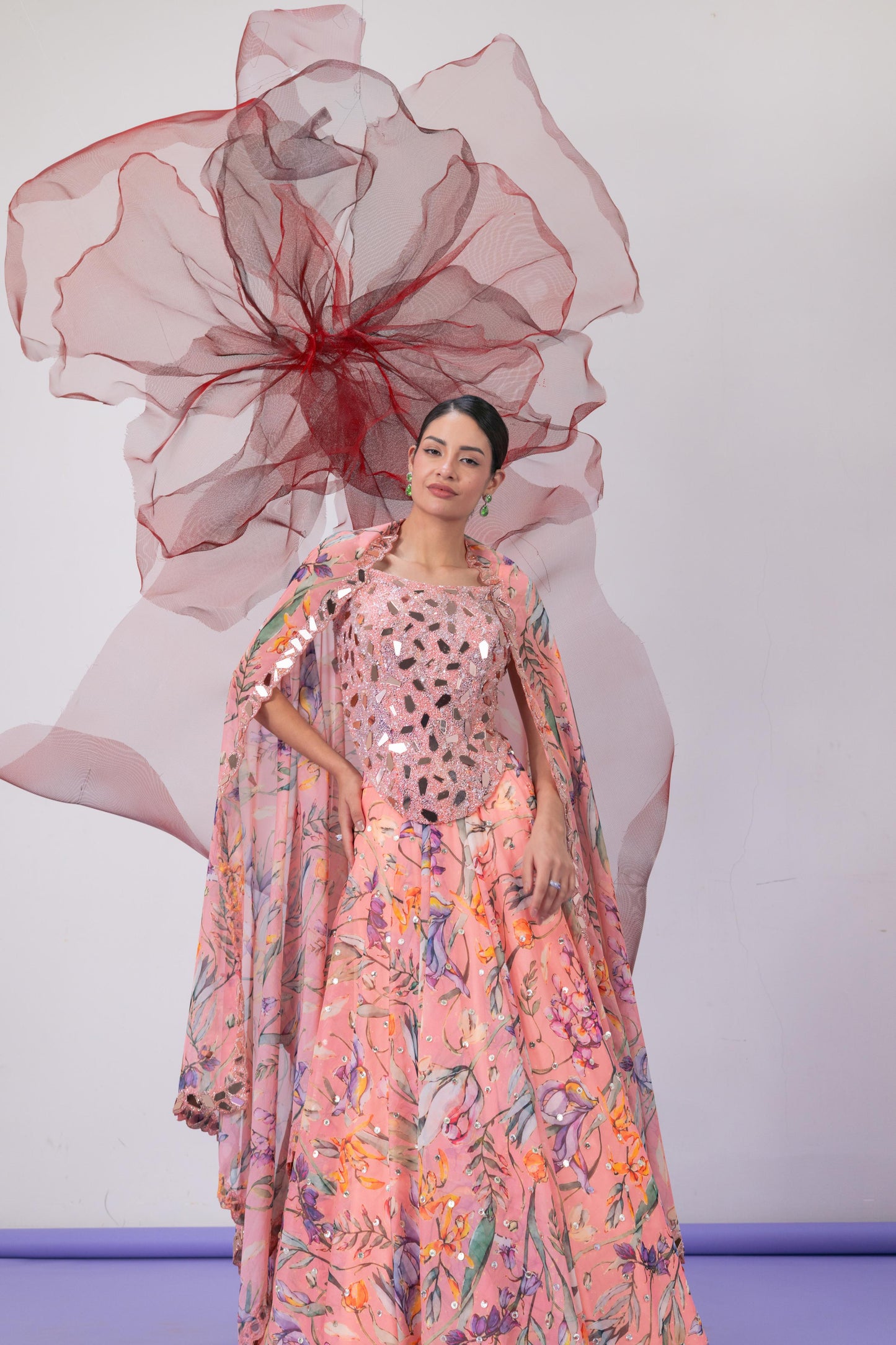 Peach Corset with Printed Lehenga and Dupatta - Laila