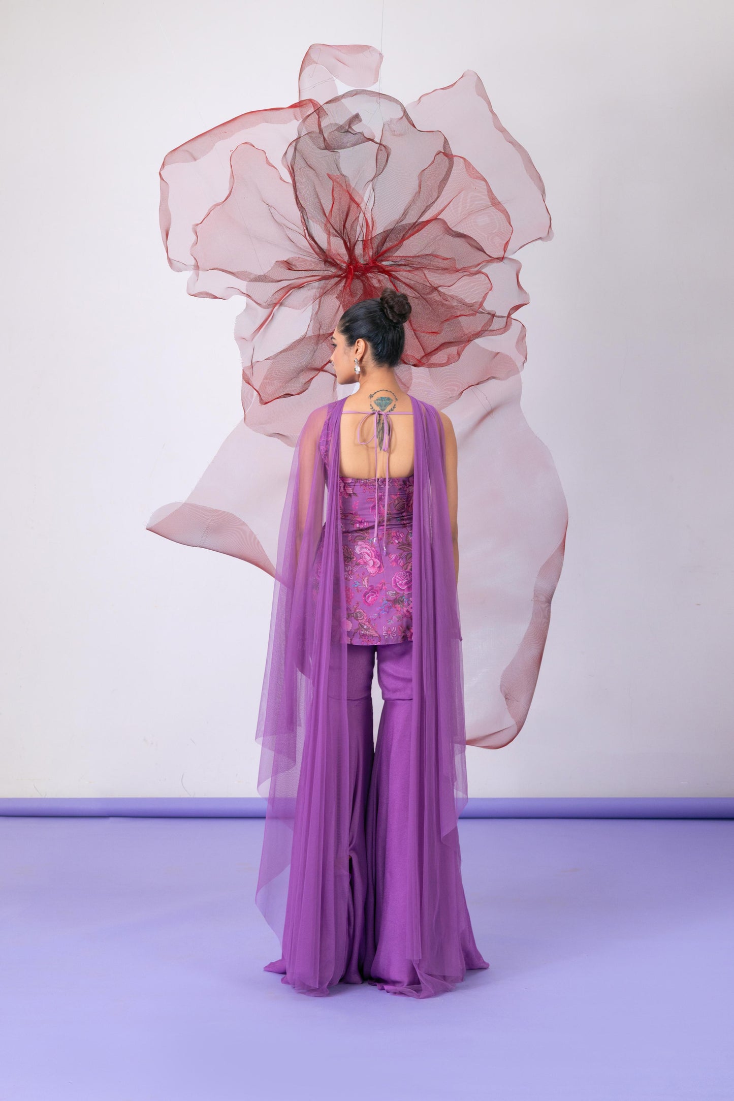 Purple Printed Kurta with Palazzo and Dupatta - Pakeezha