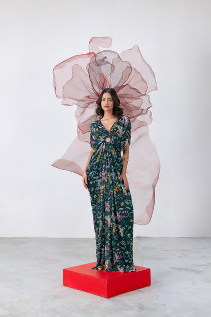 Green Printed Mesh Gown - Sunehri