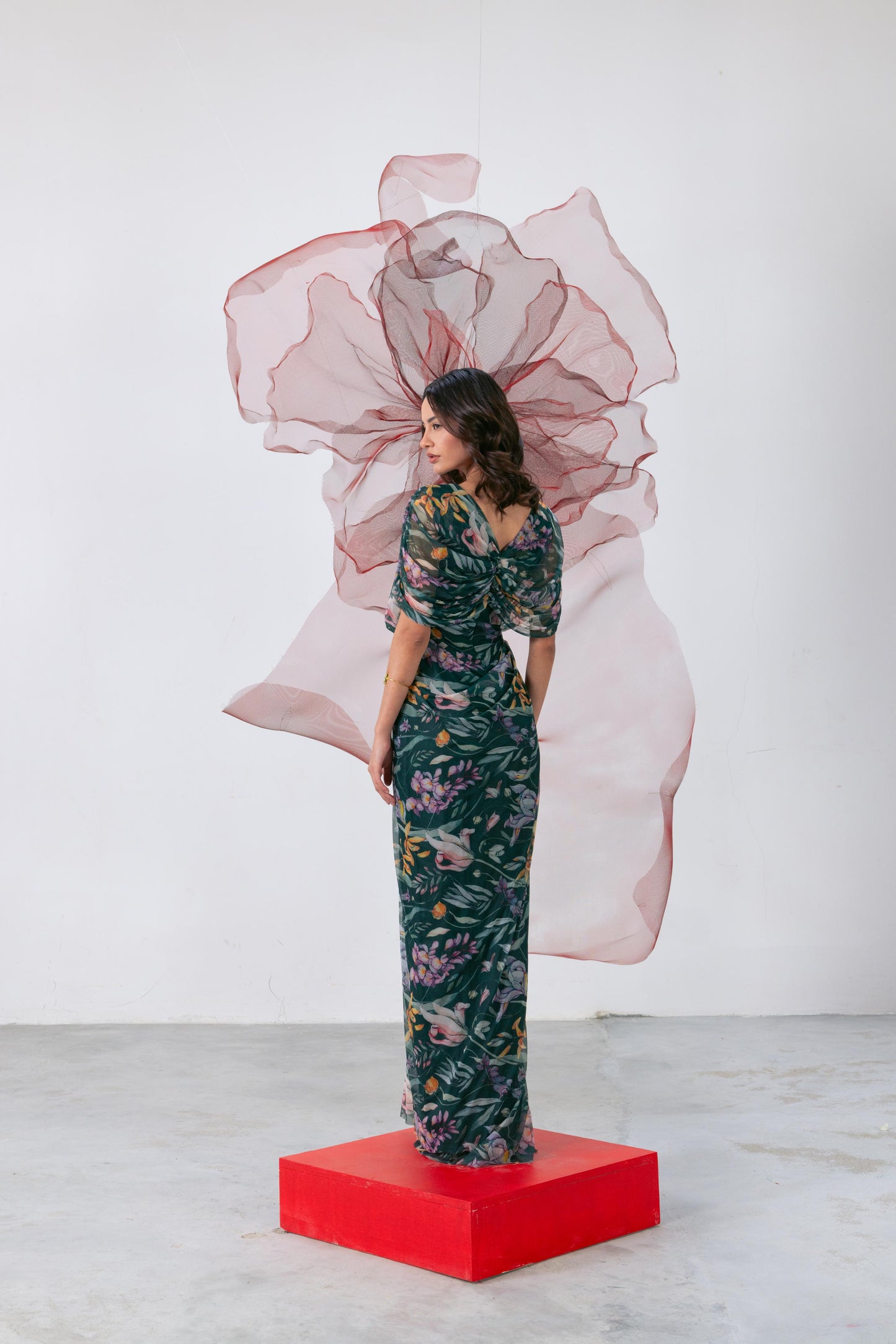 Green Printed Mesh Gown - Sunehri