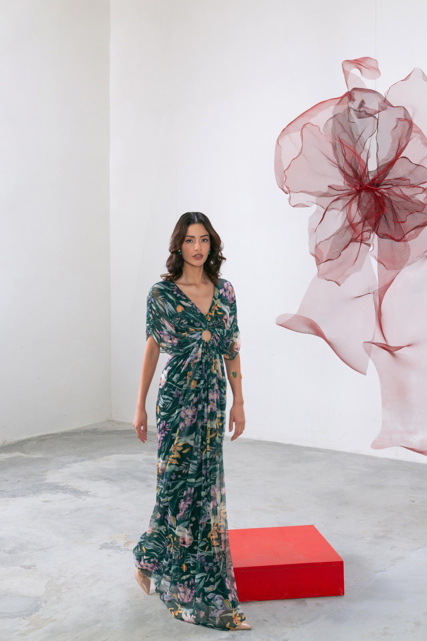 Green Printed Mesh Gown - Sunehri