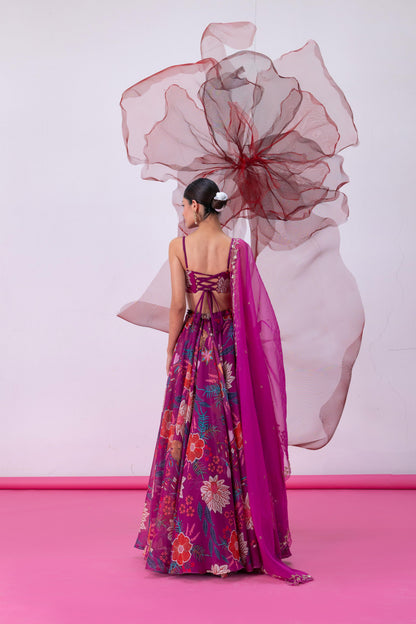 Pink Festive Top with Flared Skirt and Matching Dupatta - Aatrangi