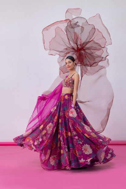 Pink Festive Top with Flared Skirt and Matching Dupatta - Aatrangi