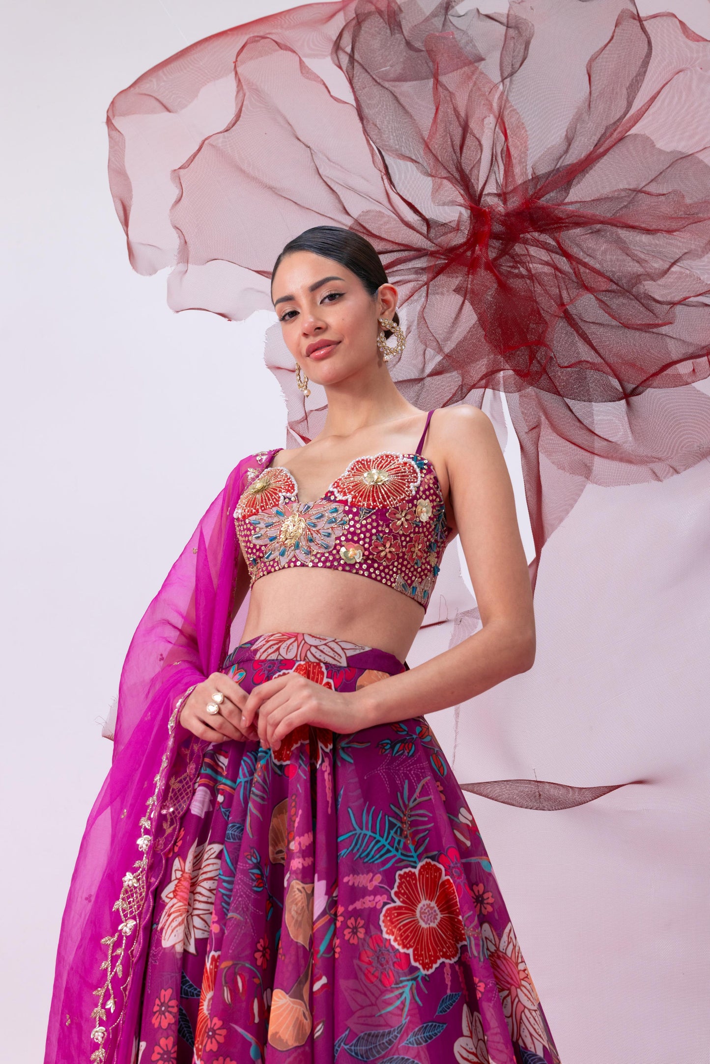 Pink Festive Top with Flared Skirt and Matching Dupatta - Aatrangi