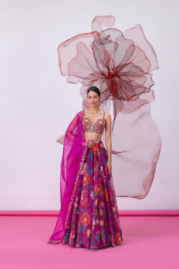 Pink Festive Top with Flared Skirt and Matching Dupatta - Aatrangi