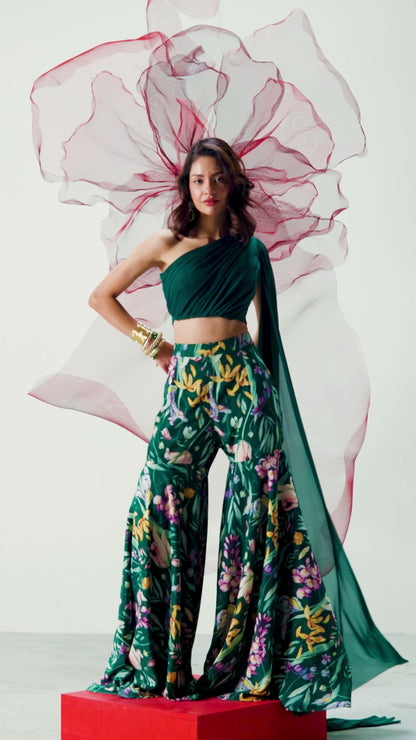 Emerald Green Crop Top with Palazzo - Nazaakat