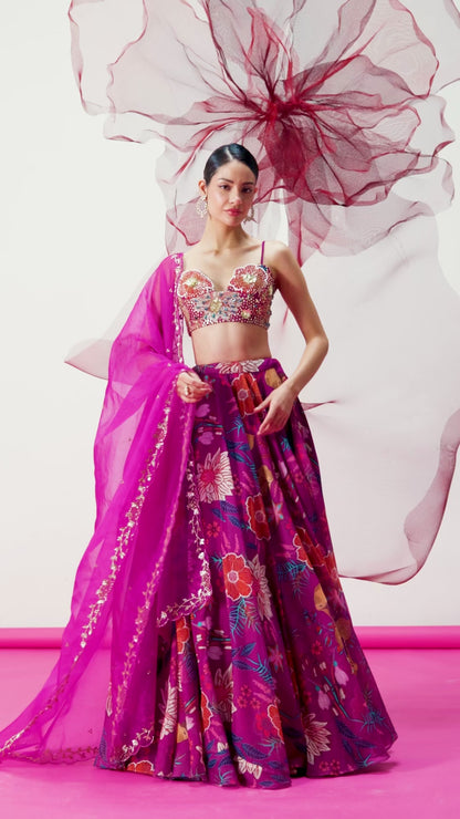Pink Festive Top with Flared Skirt and Matching Dupatta - Aatrangi