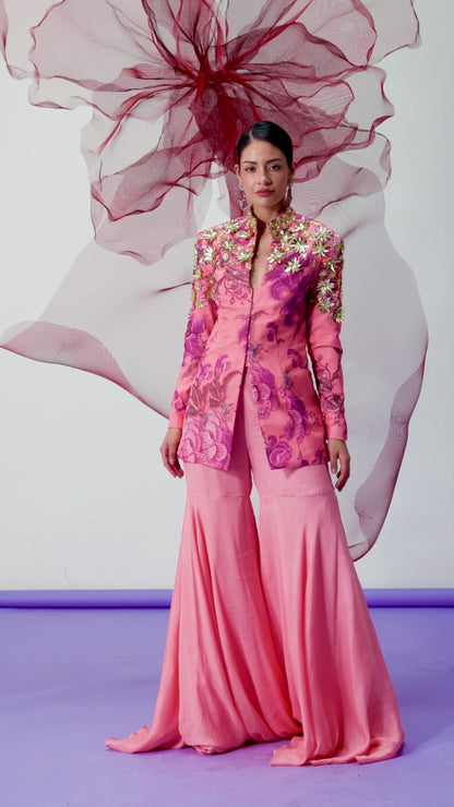 Peach Jacket-Style Top with Wide Palazzo Pants - Chingari