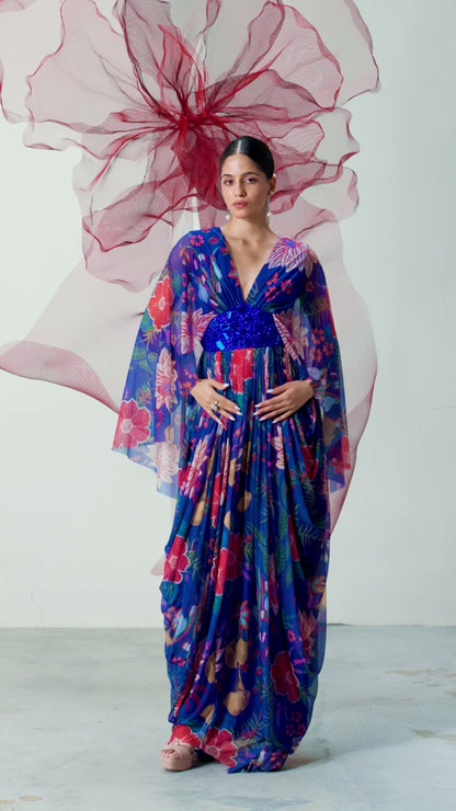 Electric Blue Printed Kaftaan Dress - Nigaah