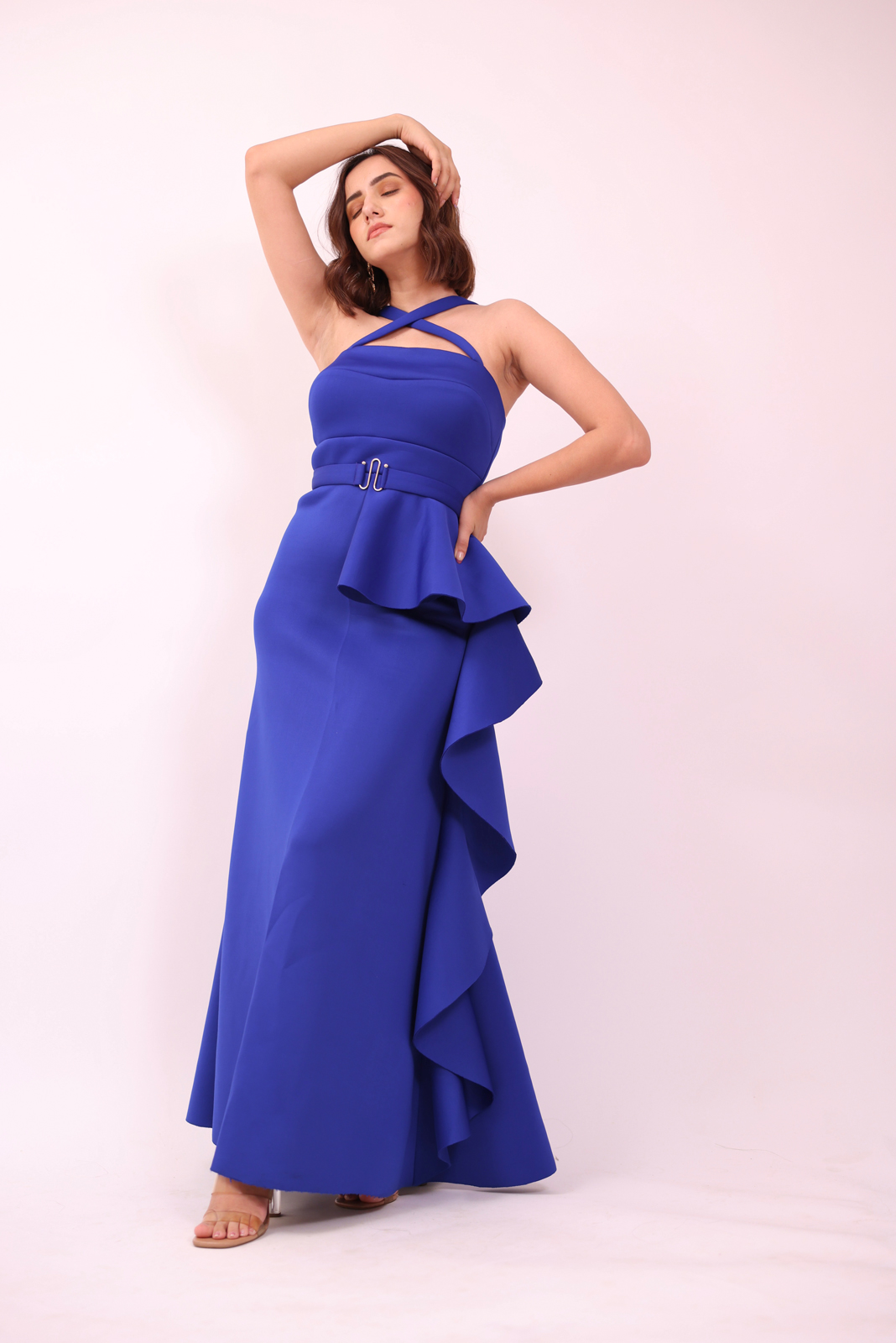 Blue Semi Fish Cut Gown With Belt – Vivacious